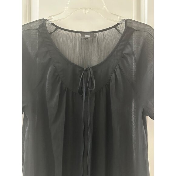 Black Sheer Blouse With Tie Neck & Pom Pom Trim - Womens L - Picture 5 of 7